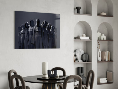 Hooded Figures in Shadow Glass Wall Art