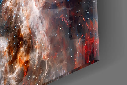 Red Cosmic Cloud Nebula Glass Wall Art