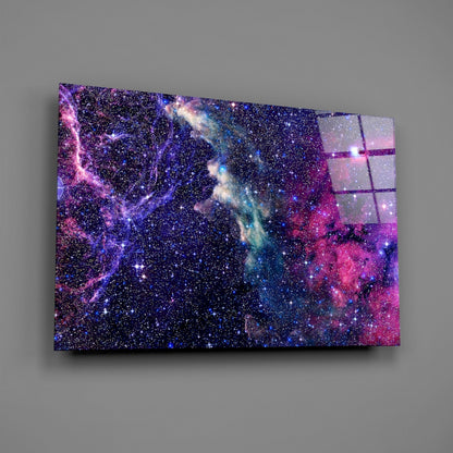 Deep Blue Violet Cosmic Nebula Clouds Glass Wall Art