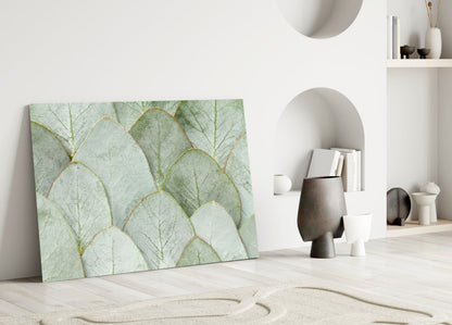 Sage Eucalyptus Leaf Layers Glass Wall Art