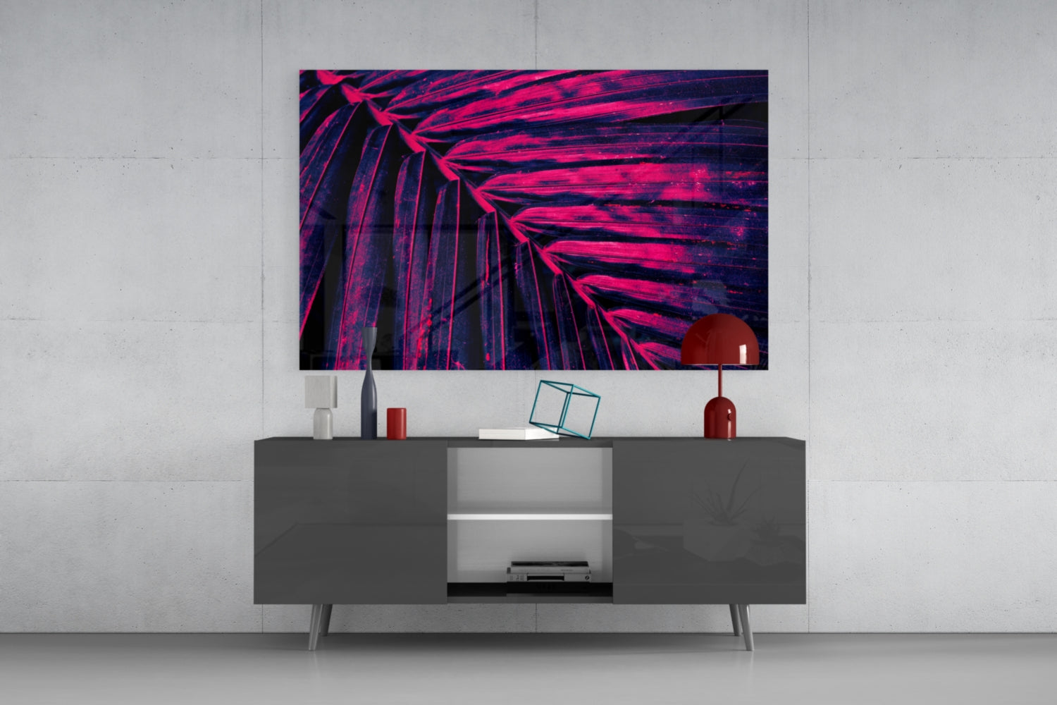 Neon Magenta Fan Palm Glass Wall Art
