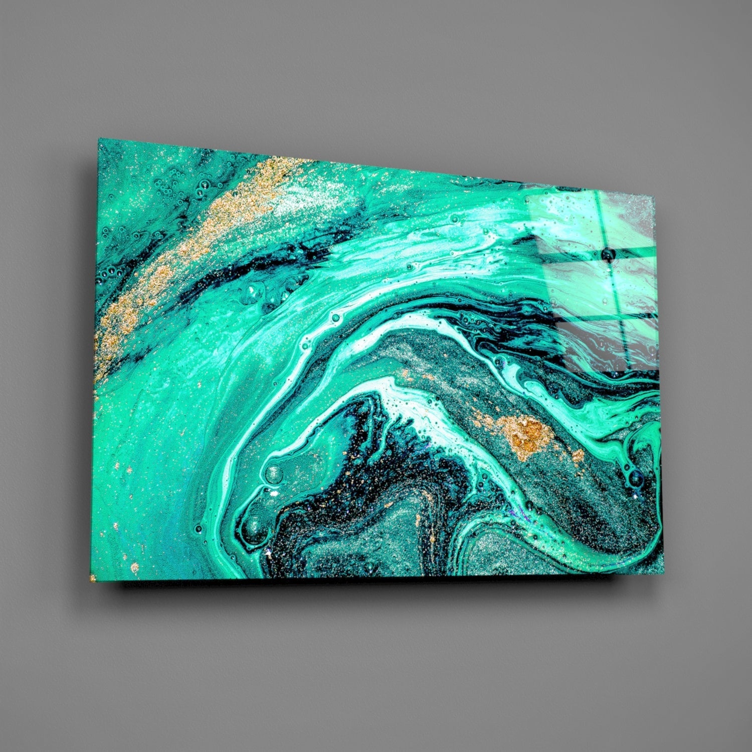 Turquoise Gold Marble Swirl Art Glass Wall Art