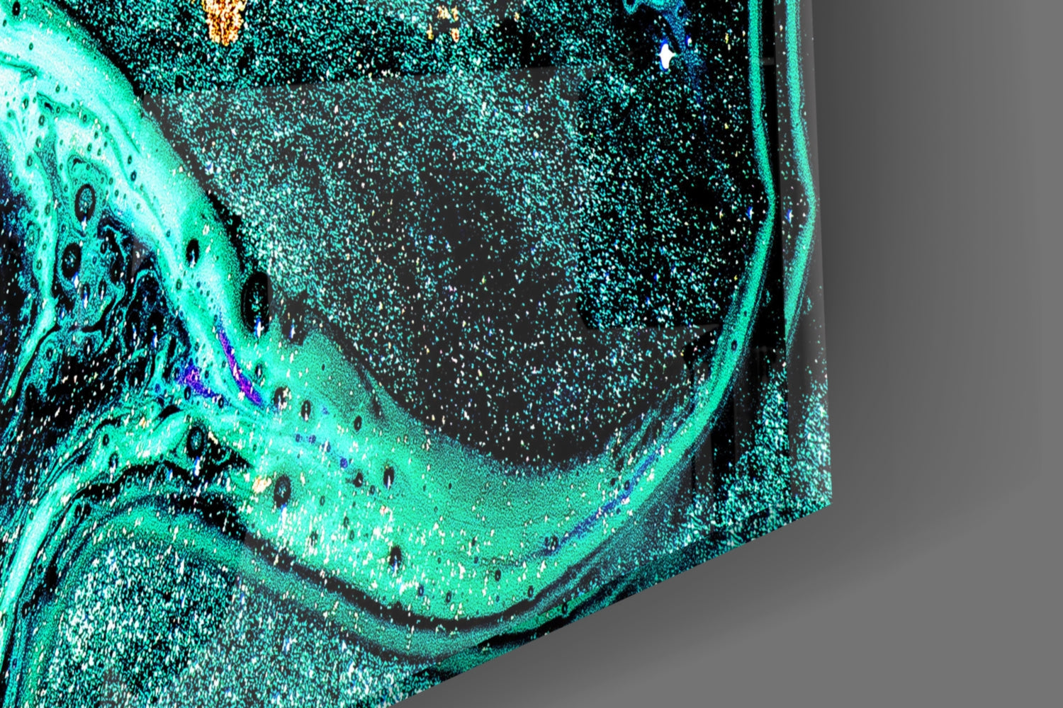 Turquoise Gold Marble Swirl Art Glass Wall Art