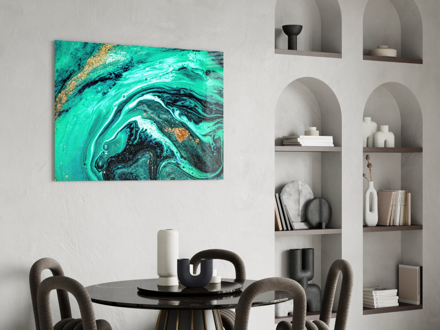 Turquoise Gold Marble Swirl Art Glass Wall Art