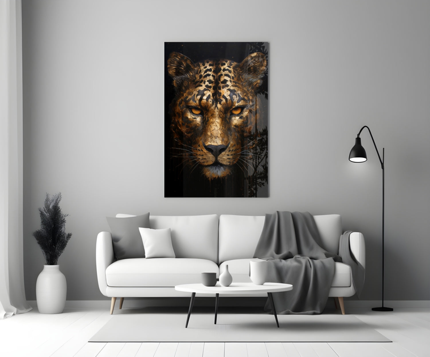 Golden Bronze Leopard Glass Wall Art