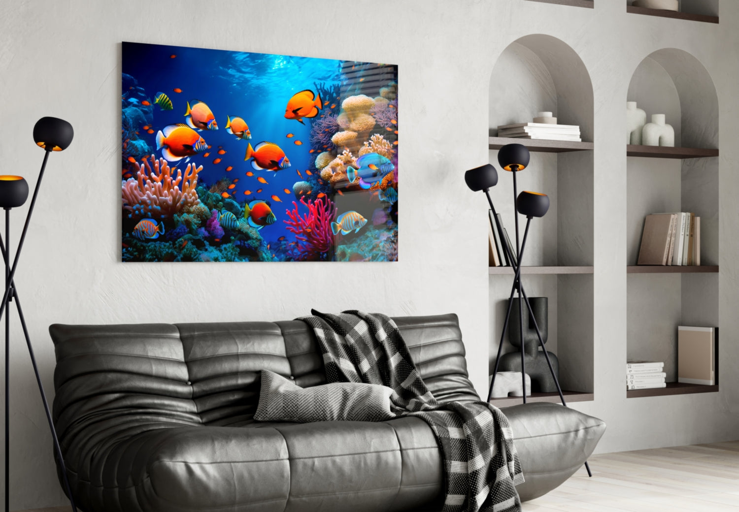 Orange Tropical Fish Coral Reef Glass Wall Art