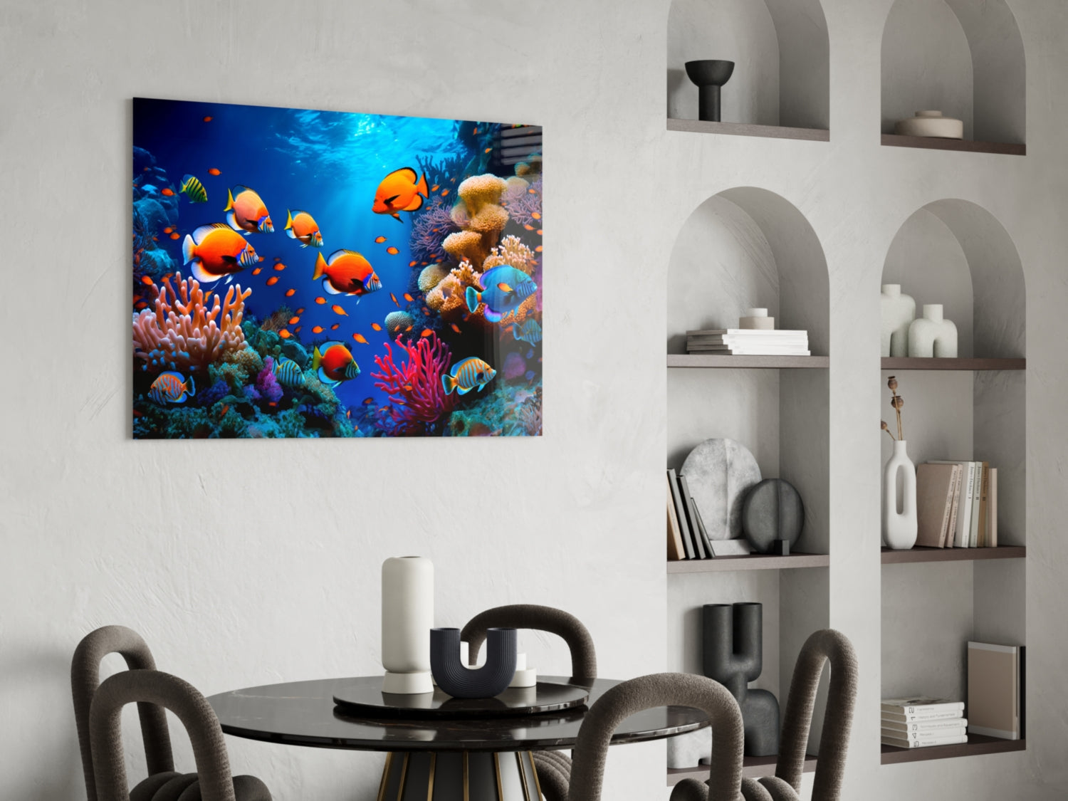Orange Tropical Fish Coral Reef Glass Wall Art