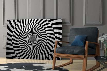 Black and White Optical Spiral Art Glass Wall Art
