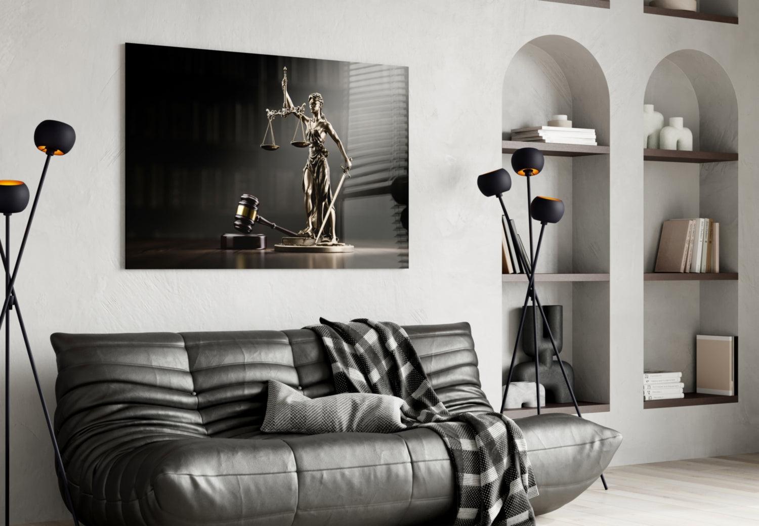Golden Gavel and Justice Scales Glass Wall Art