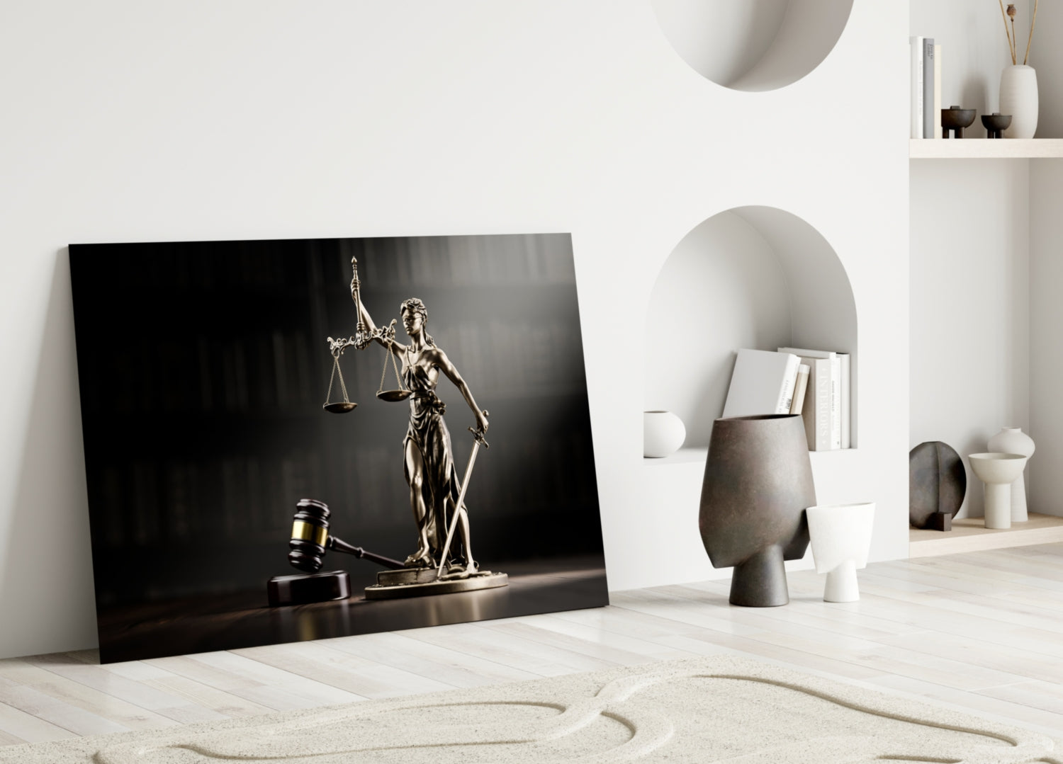 Golden Gavel and Justice Scales Glass Wall Art
