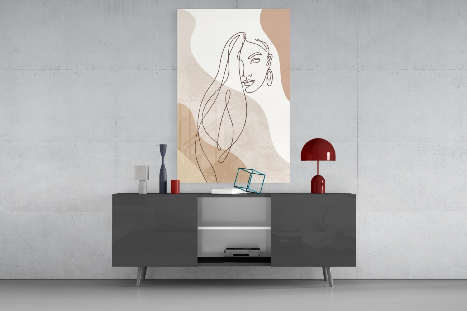 Flowing Hair Woman Face Glass Wall Art